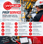 UVVPlus Prüfservice – Prüfung von Kranen, Hebezeugen, Anschlagmitteln, Flurförderzeugen, Maschinen und weiteren Arbeitsmitteln. Mit digitalen Prüfberichten, Prüfmittelkataster und übersichtlicher Prüffristenverwaltung.